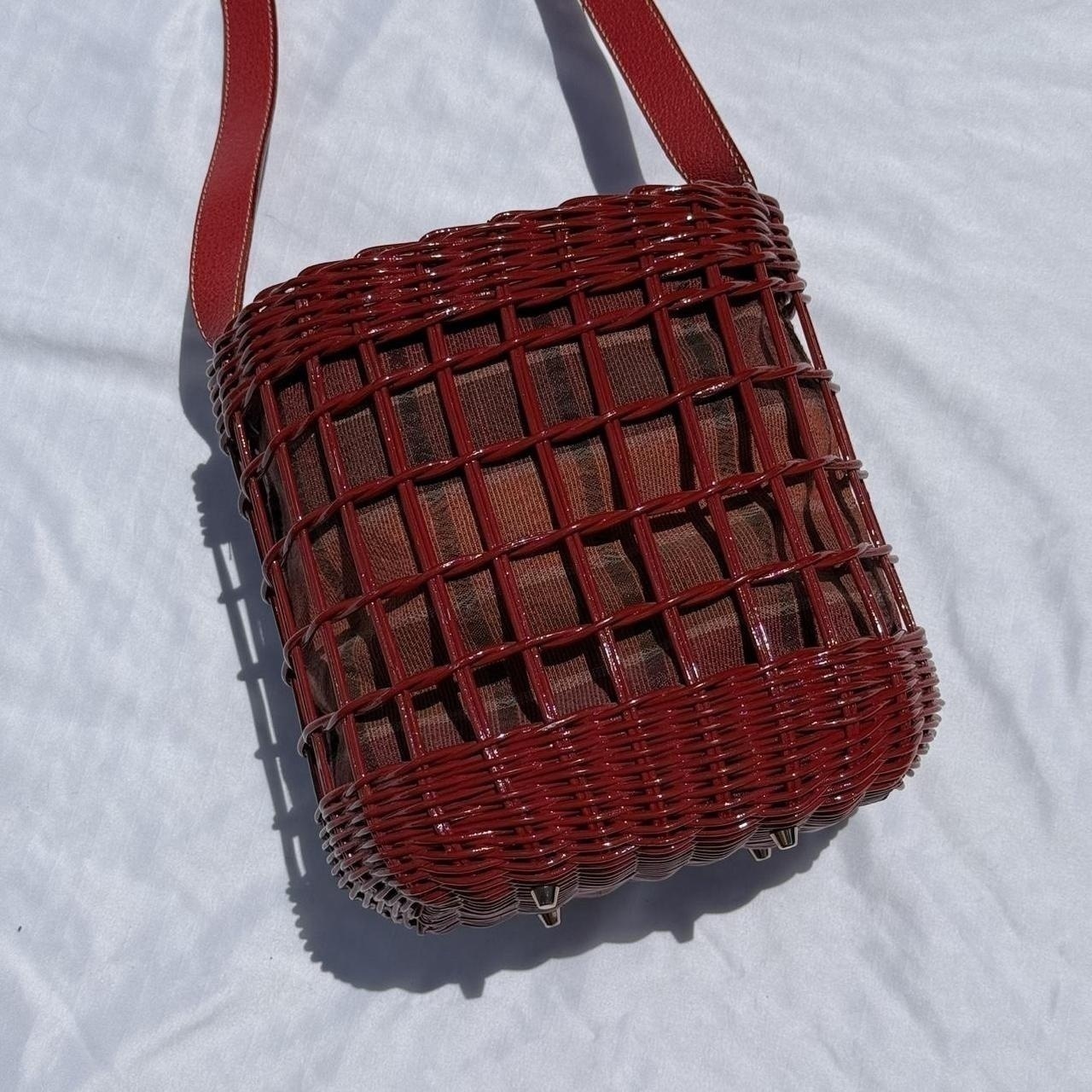 Red wicker basket bag