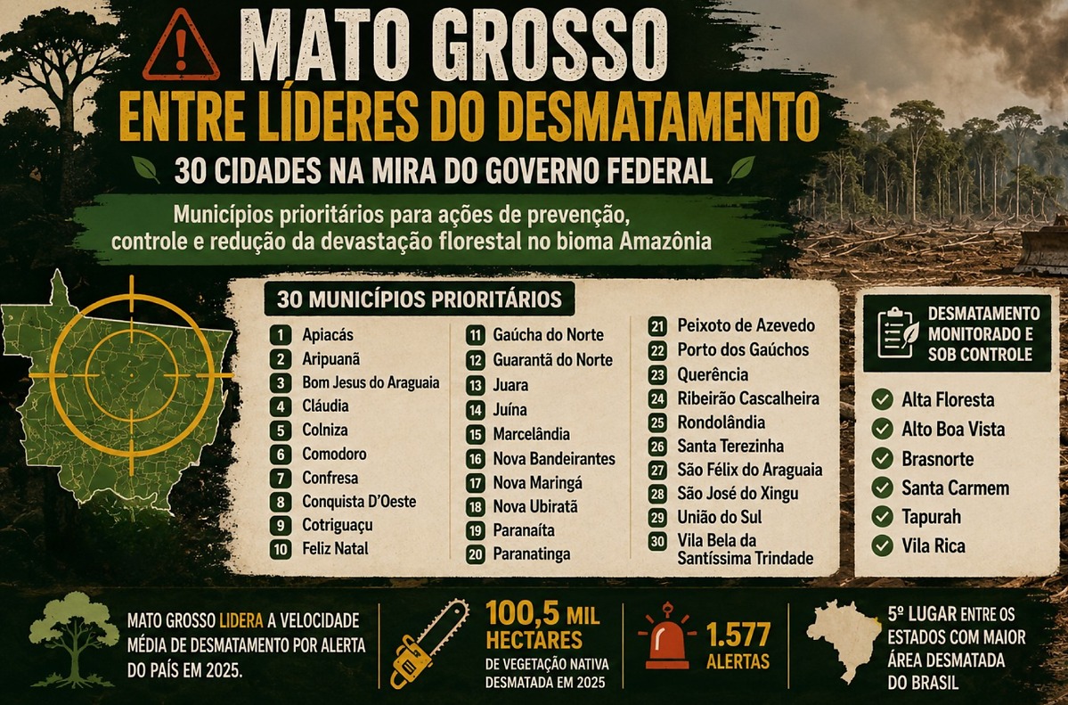São Félix do Araguaia está entre as 30 cidades de Mato Grosso líderes do desmatamento na mira do governo federal