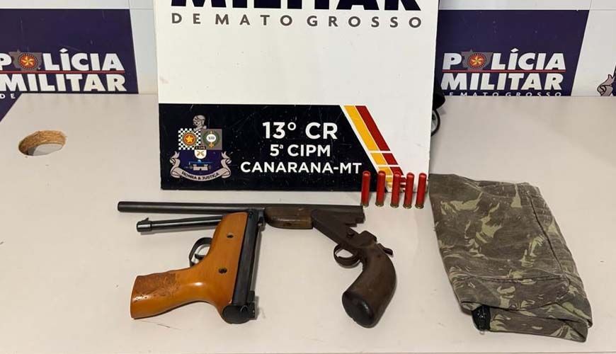 PM prende homem que agrediu esposa e familiares e apreende duas espingardas em MT