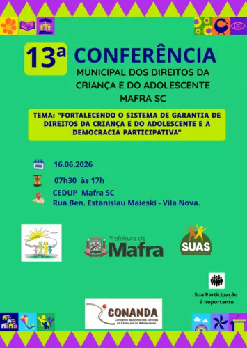 Prefeitura de Mafra convoca XIII Conferência Municipal dos Direitos da Criança e do Adolescente