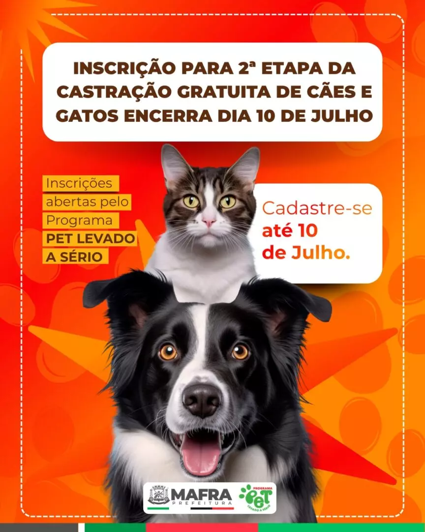 Inscrição para 2ª etapa da castração gratuita de cães e gatos encerra dia 10 de julho