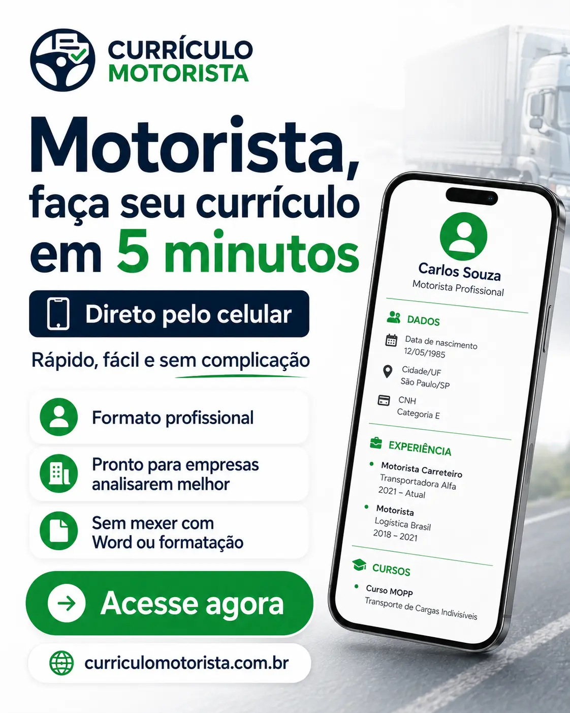 Divulgação do aplicativo curriculo motorista - Criar currículo agora