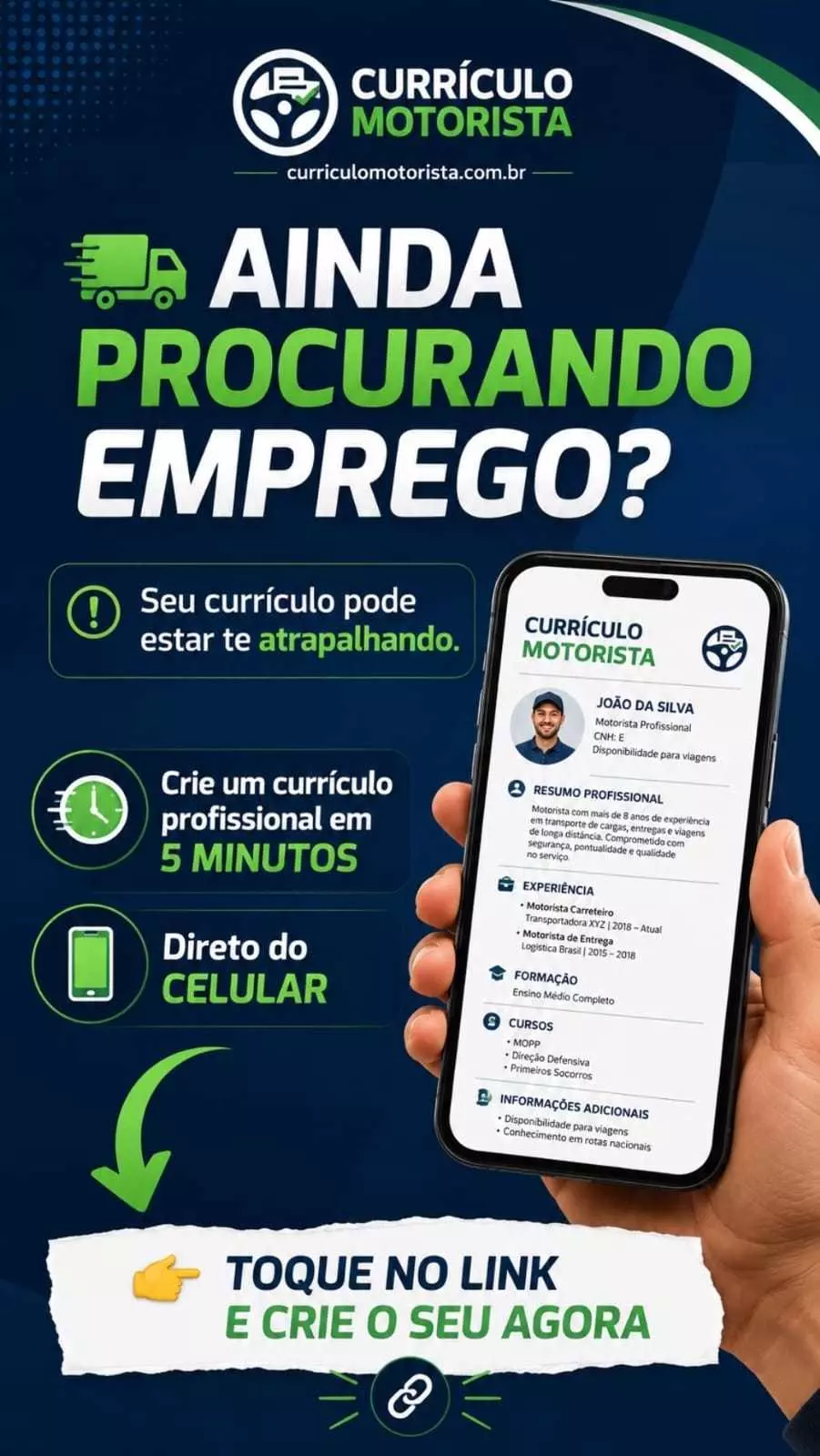 Divulgação do aplicativo curriculo motorista - Criar currículo agora