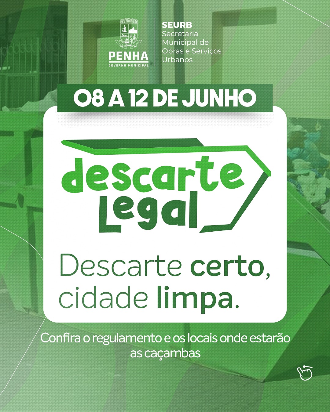 Prefeitura disponibiliza caçambas itinerantes em cinco bairros de Penha