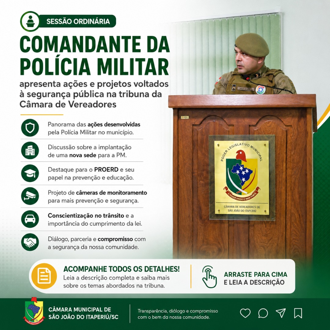 *Comandante da Polícia Militar apresenta ações e projetos voltados à segurança pública na tribuna da Câmara de Vereadores*