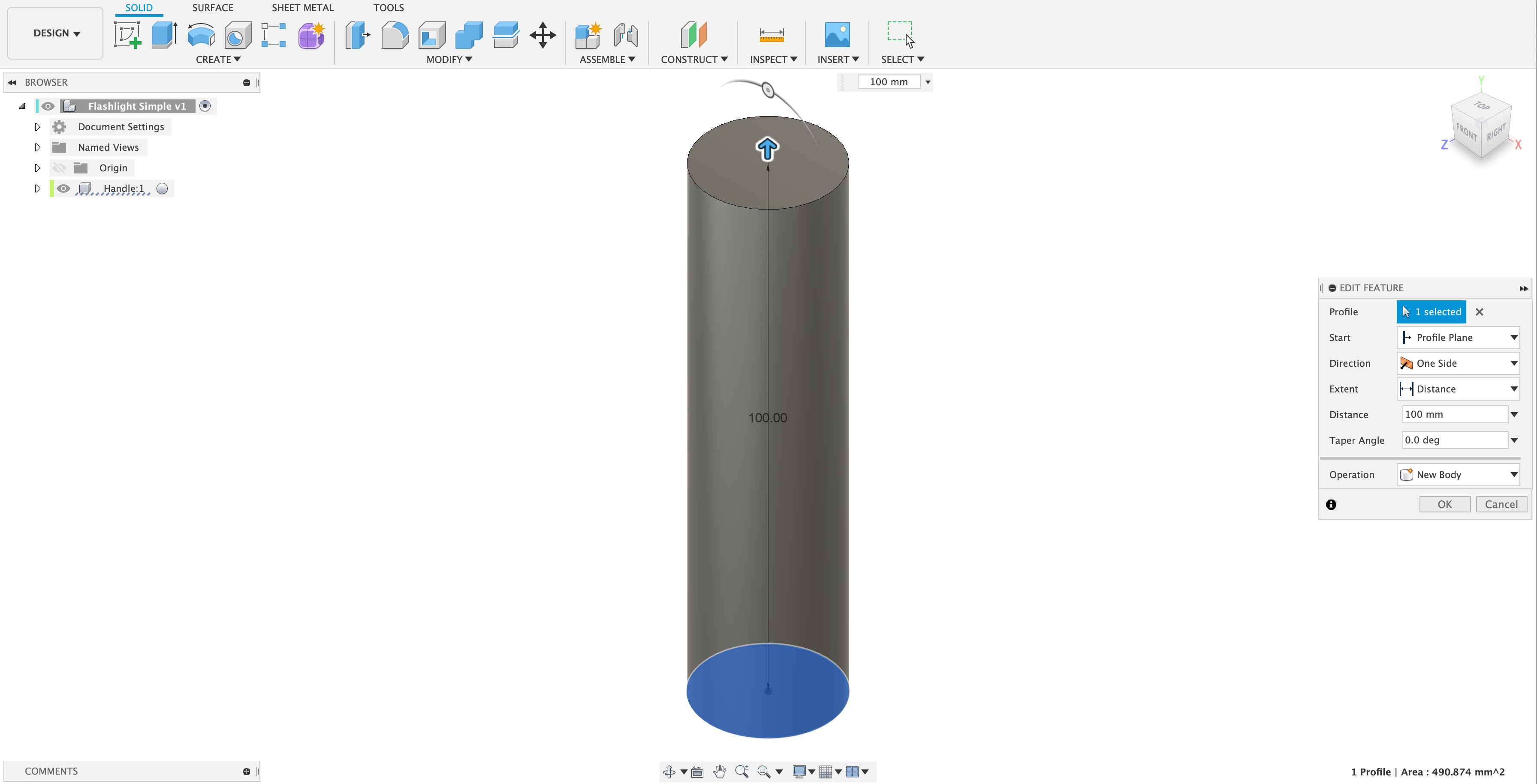 Extruded body forming main hanlde