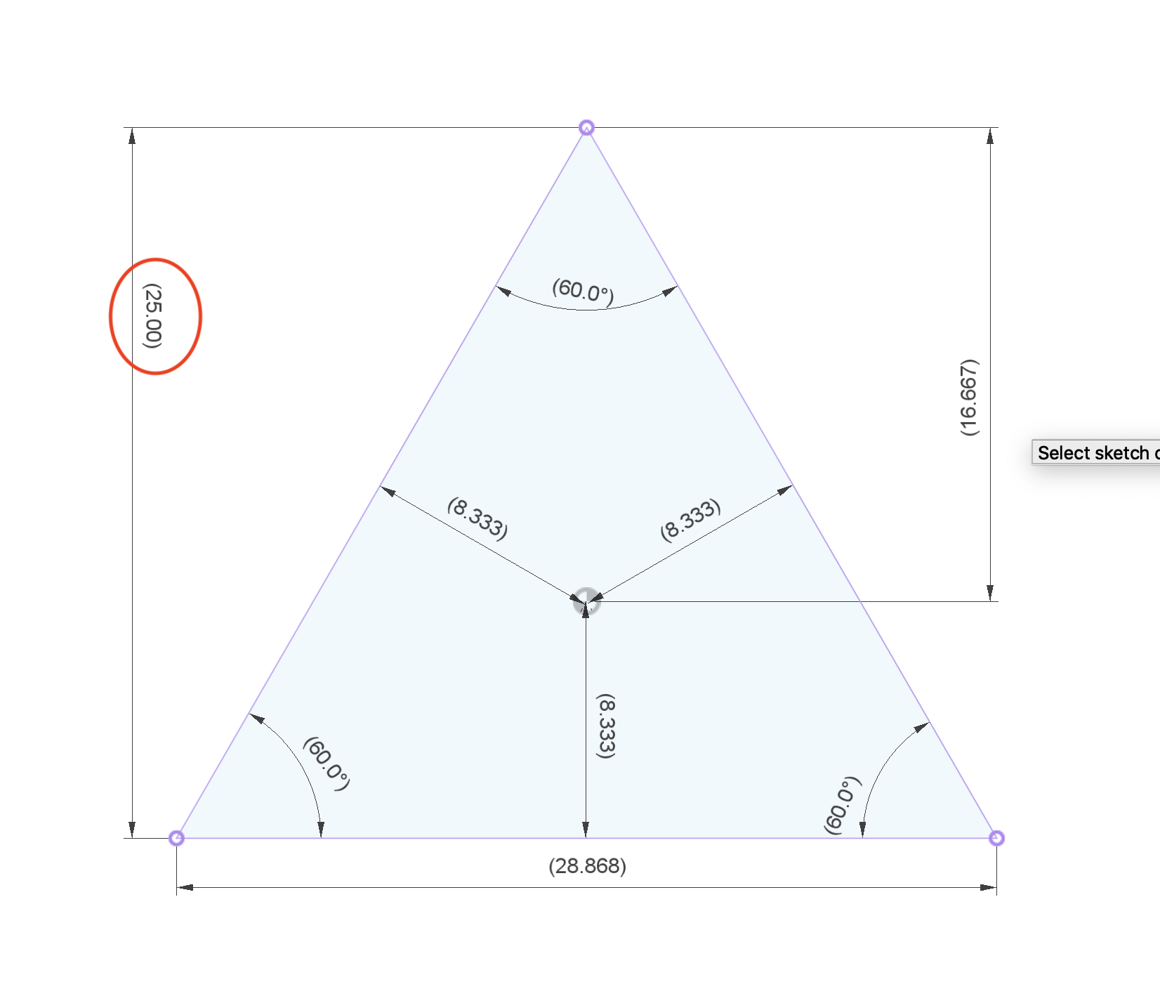 Equilateral triangle with center