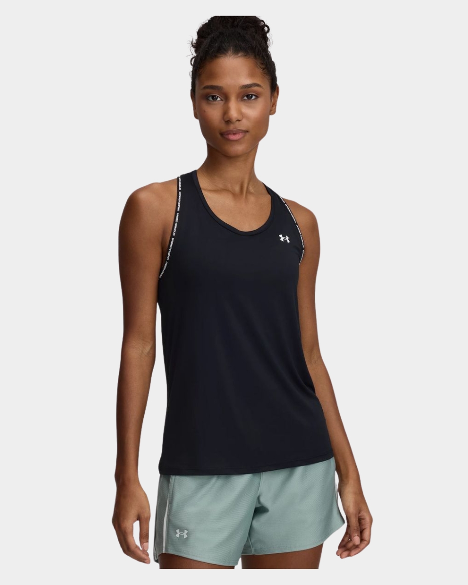 CAMISILLA UA NEGRO BORDE LOGO BLANCO DAMA 1389851-001