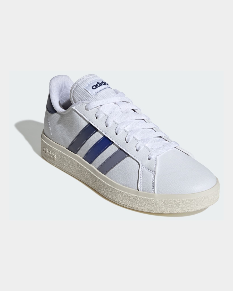 CALZADO ADIDAS GRAND COURT BASE BALNCO CON RAYAS AZUL Y GRIS MEN JH8610