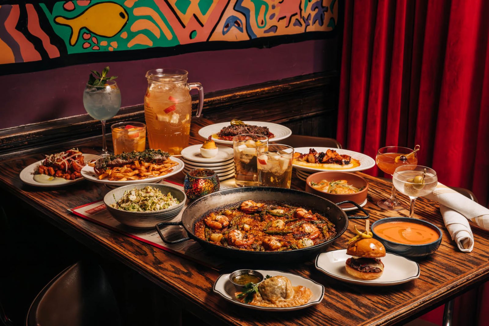 a table set with ten small dishes