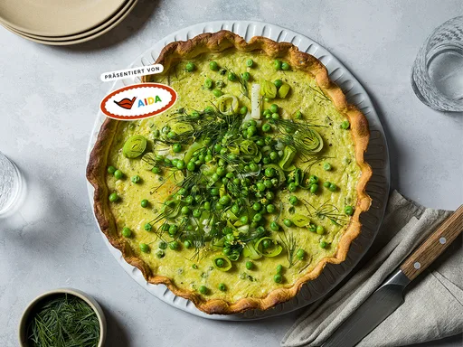 Quiche de verduras de primavera con patatas y guisantes