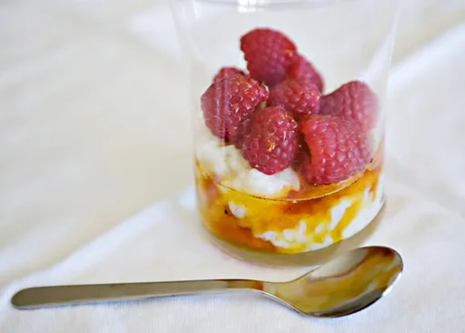 Arroz con leche, vainilla y frambuesa