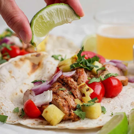 Tacos de cerdo a la parrilla y piña