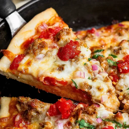 Skillet Pizza with Sausage and Chili Garlic Tomato Sauce
