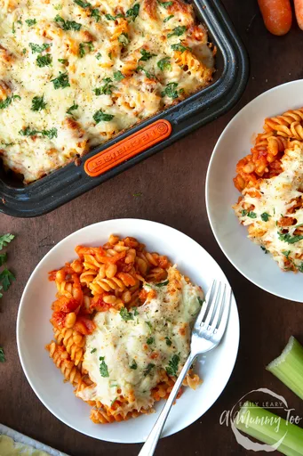 Receta de pasta con judías horneadas