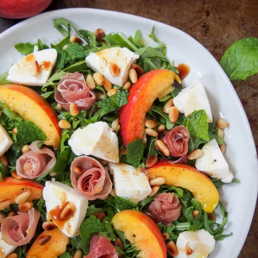 Ensalada de jamón serrano con melocotón y mozzarella