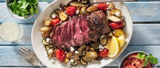 Roast beef al limón y orégano con verduras