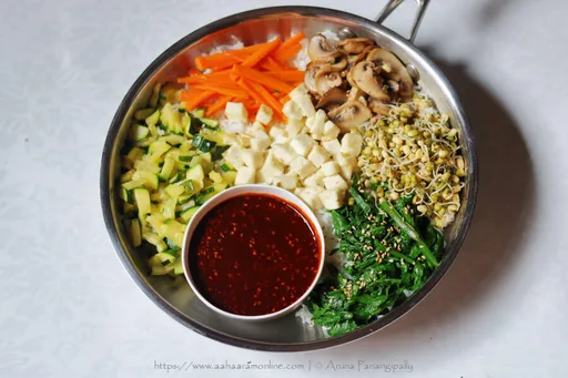 Vegetarian Bibimbap: Korean Rice with Protein and Vegetables