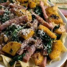 Smoked Ham with Butternut Squash Over Noodles