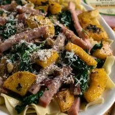 Smoked Ham with Butternut Squash Over Noodles