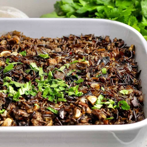 Creamy Wild Rice Casserole with Sausage and Mushrooms