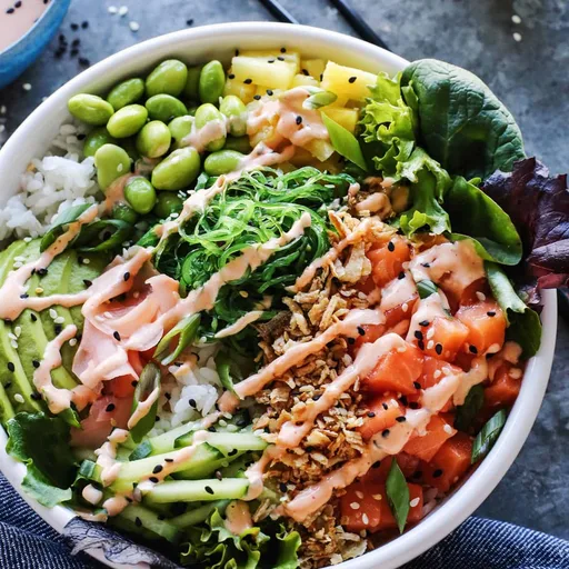Bol de poke hawaiano fácil con alioli picante