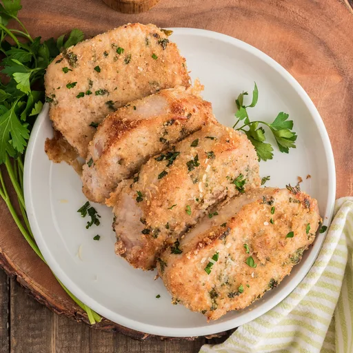 Chuletas de cerdo al horno empanadas al estilo italiano