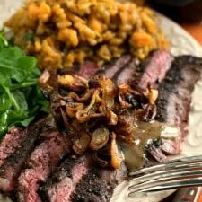 Steak au Poivre with Crispy Shallots