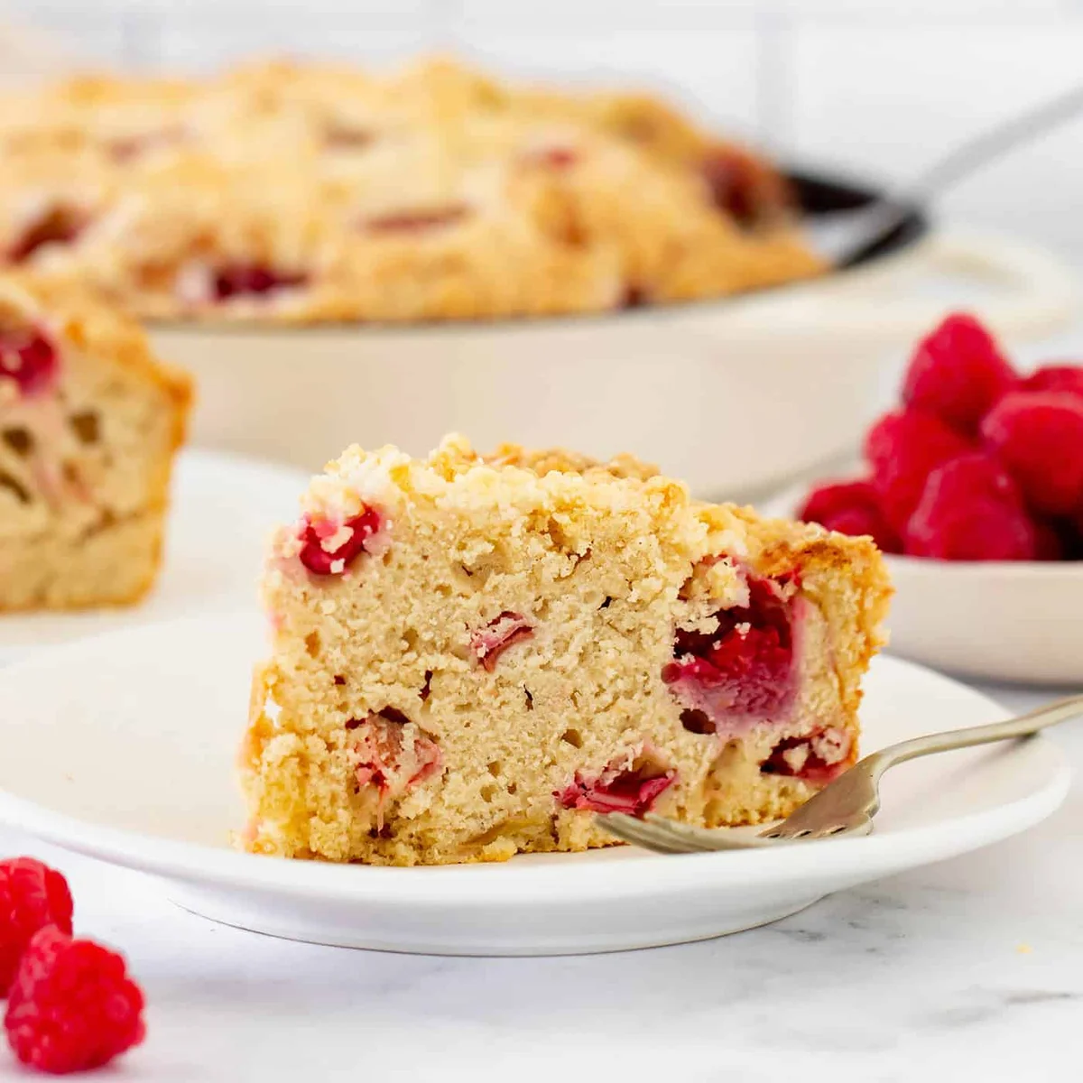 Raspberry Rhubarb Skillet Coffee Cake