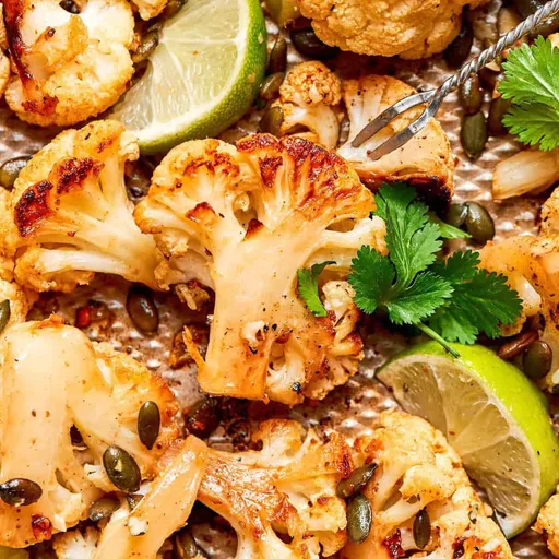 Coliflor asada con pepitas de calabaza