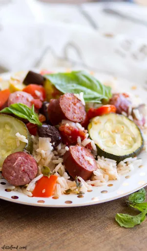 Roasted Ratatouille Bowl (with Hillshire Farm Smoked Sausage & Uncle Ben’s Jasmine Rice)