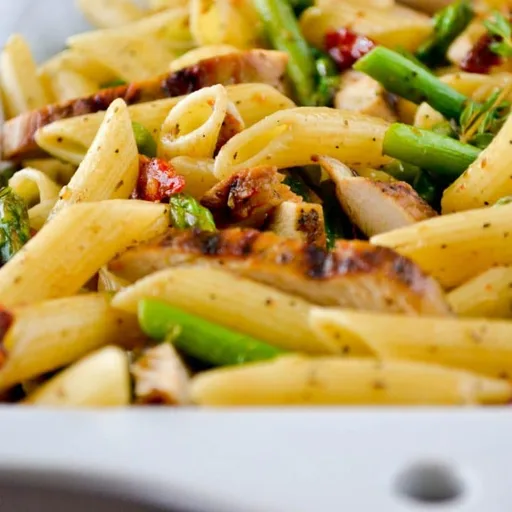 Pasta con pollo y tomates secos