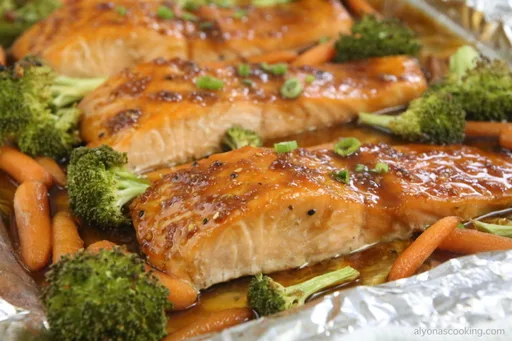Receta de salmón glaseado teriyaki (comida en una sola bandeja)