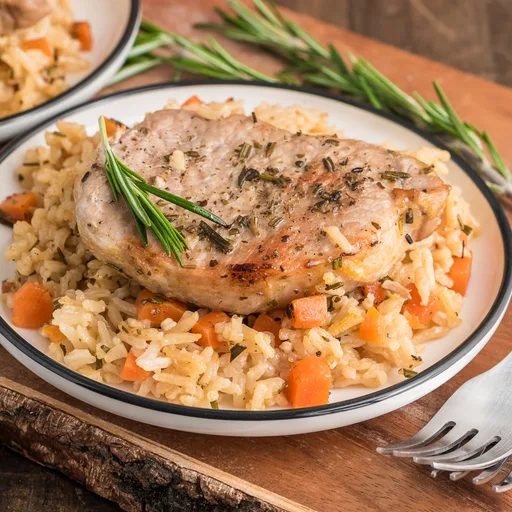 Chuletas de cerdo al horno con arroz