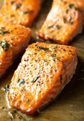 Receta de salmón al horno con mantequilla de hierbas y ajo
