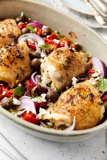 Muslos de pollo al estilo griego horneados