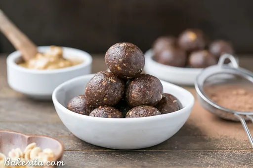 Chocolate Peanut Butter Energy Bites (Gluten Free + Vegan)