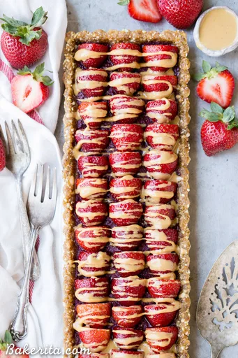 No Bake Peanut Butter & Jelly Tart (Gluten Free, Grain Free, Refined Sugar Free + Vegan)