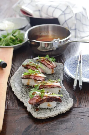 Beef Steak Sushi with Teriyaki Sauce