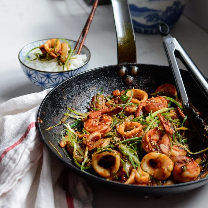 Squid Shrimp Stir-fry with Soybean Paste