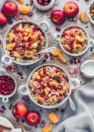 Millet Porridge with Cinnamon Apples, Bananas and Almonds