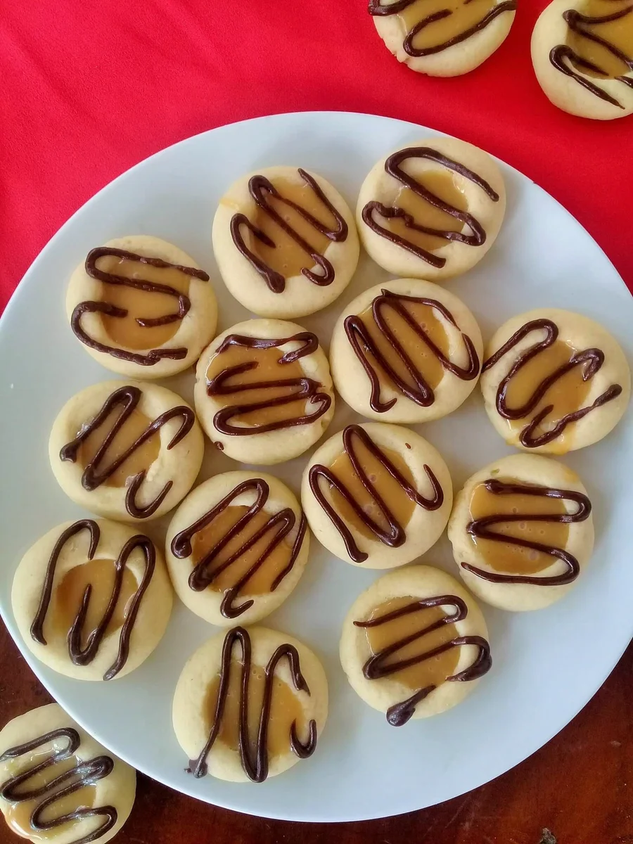 Gooey caramel thumbprint cookies