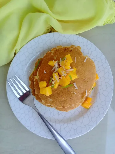 Mango coconut pancakes