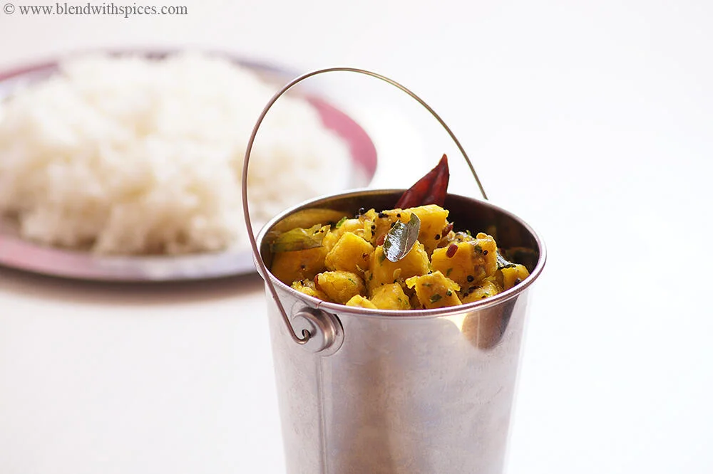Aratikaya Allam Pachimirchi Koora - Plantain Curry with Ginger & Chillies