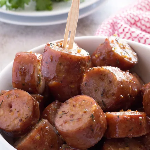 Aperitivos de salchicha de pollo y manzana con glaseado de arce