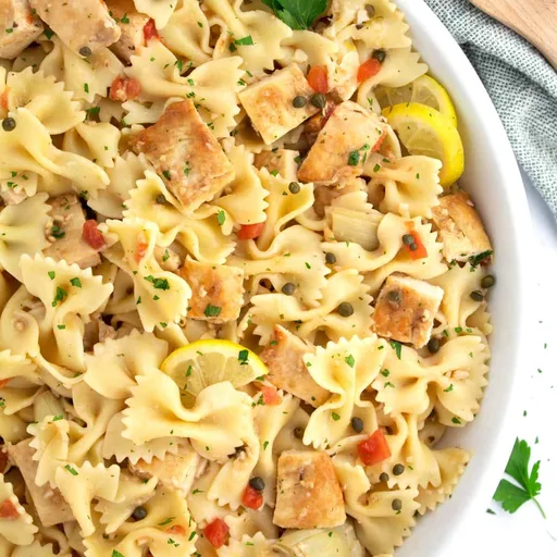 Easy Chicken Piccata Pasta w/ Tomatoes and Artichokes
