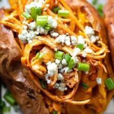 Buffalo Chicken Stuffed Sweet Potatoes