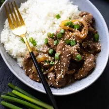 Ginger Beef and Onion Rice Bowls
