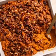 Southern Mashed Sweet Potato Casserole with Pecan Topping