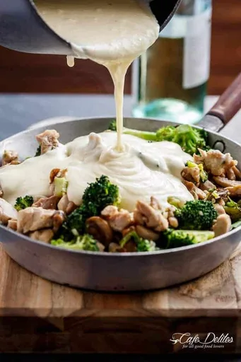 Chicken and Mushrooms in a White Wine Cream Sauce